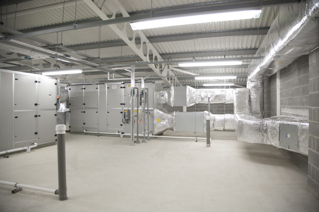 Robinsons archive photograph of air handling units and insulated ventilation ductwork in a plant room